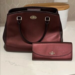 Coach Maroon Shimmery Bag and Wallet